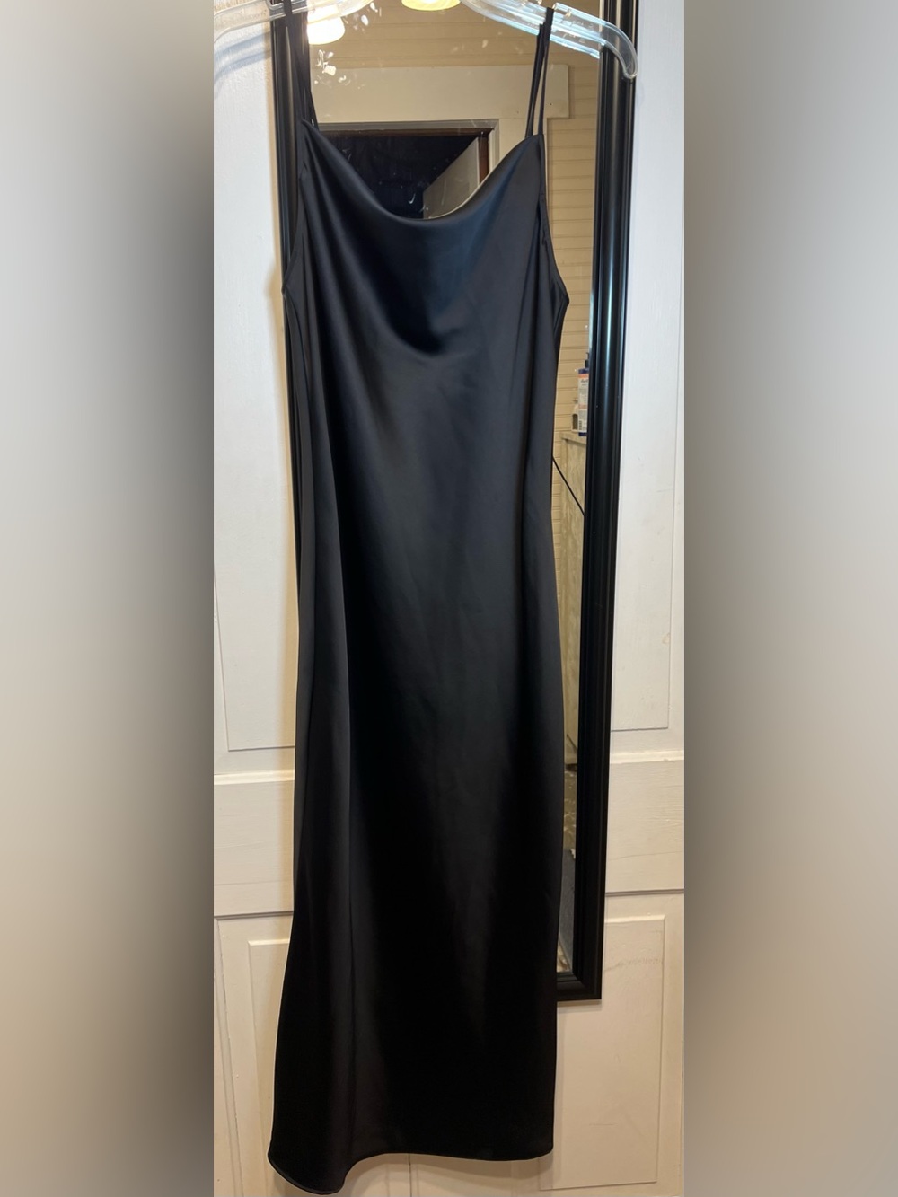 Lavender Brown Sienna Black Satin Midi Slip Dress